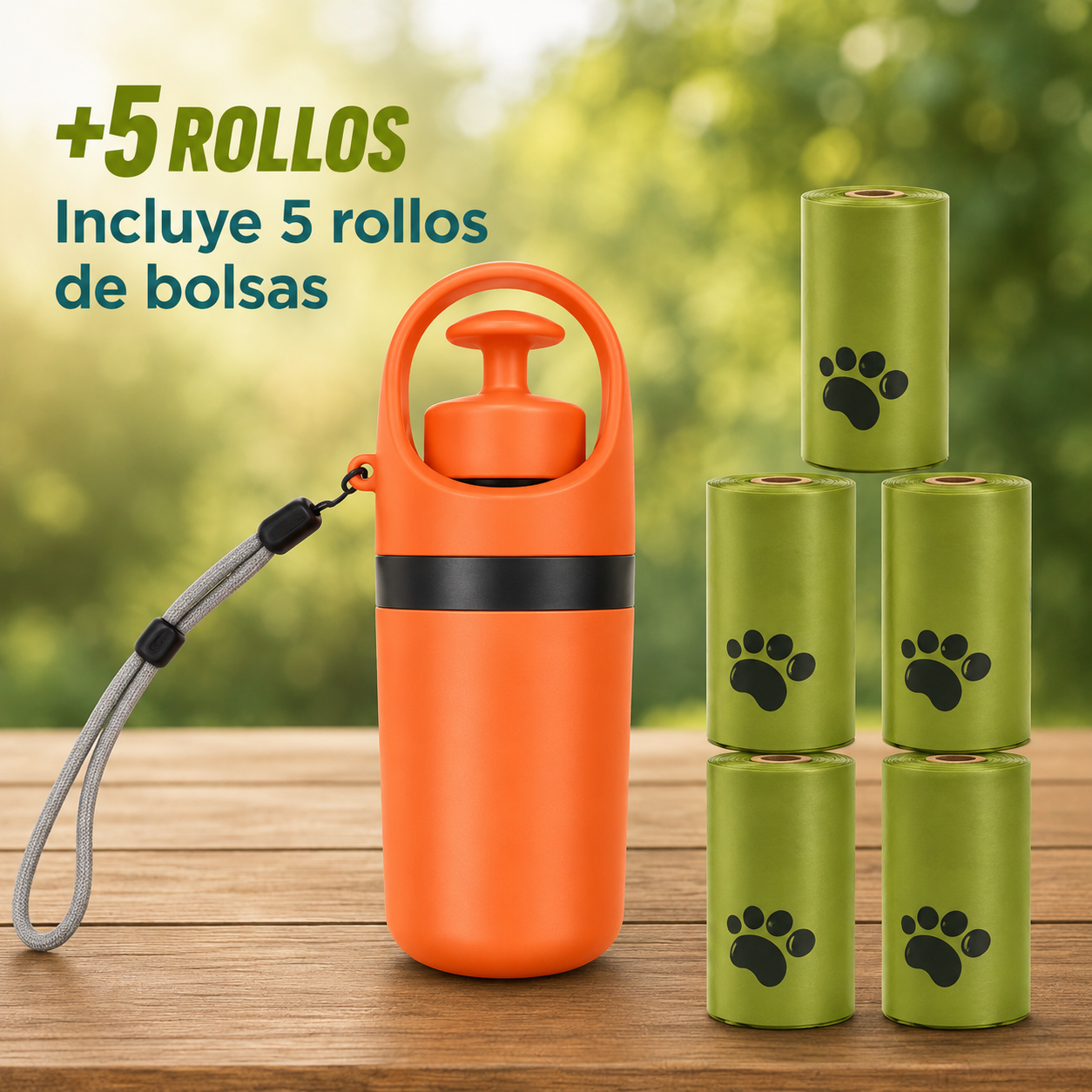 Recogedor de desechos para mascotas con dispensador de bolsas integrado.