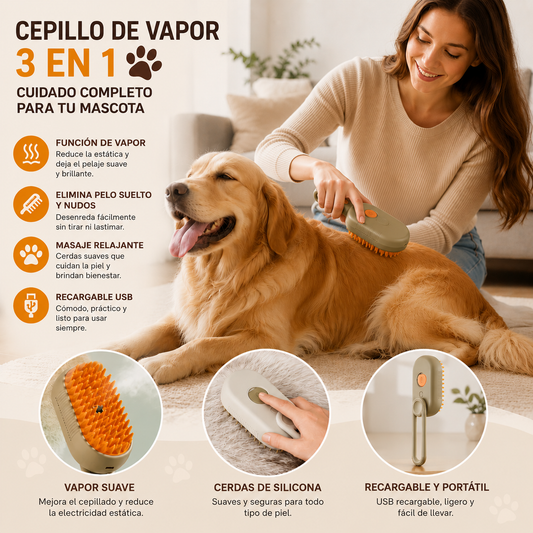 Cepillo de vapor 3 en 1 para gatos y perros