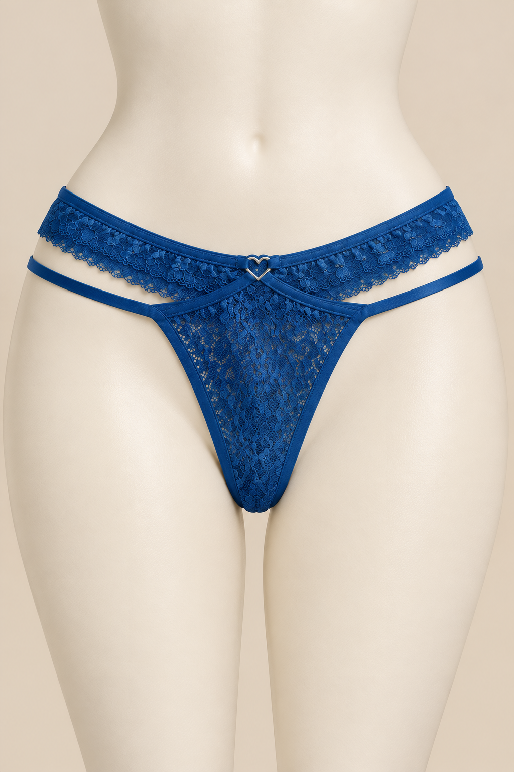 Colaless azul con doble tira en maniquí de caderas más anchas