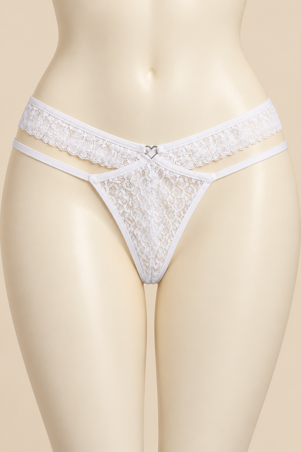 Colaless blanco con doble tira en maniquí de caderas más anchas