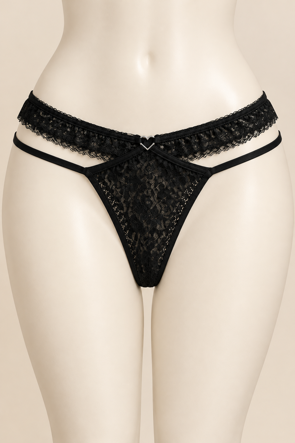 Colaless negro con doble tira en maniquí de caderas más anchas