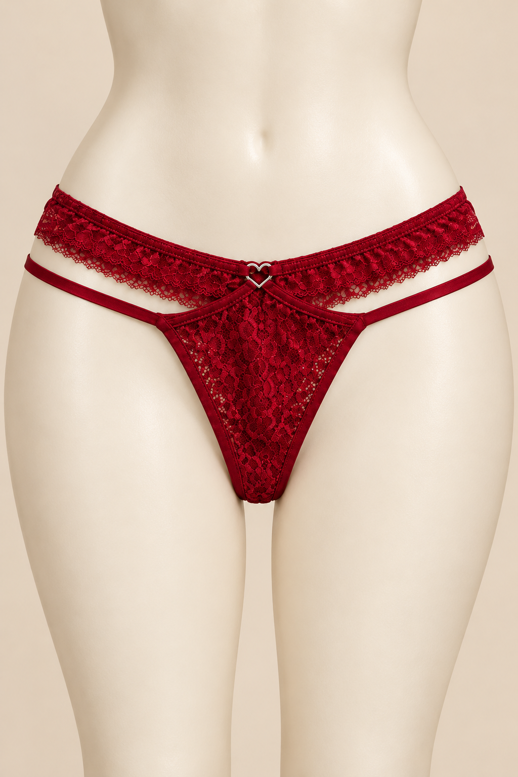 Colaless rojo con doble tira en maniquí de caderas más anchas