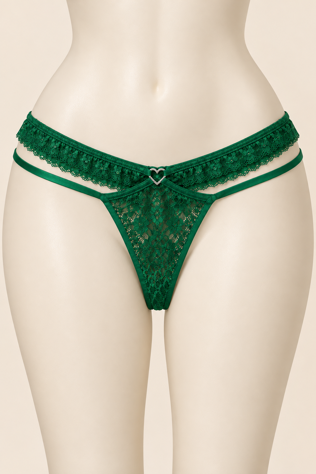 Colaless verde con doble tira en maniquí de caderas más anchas