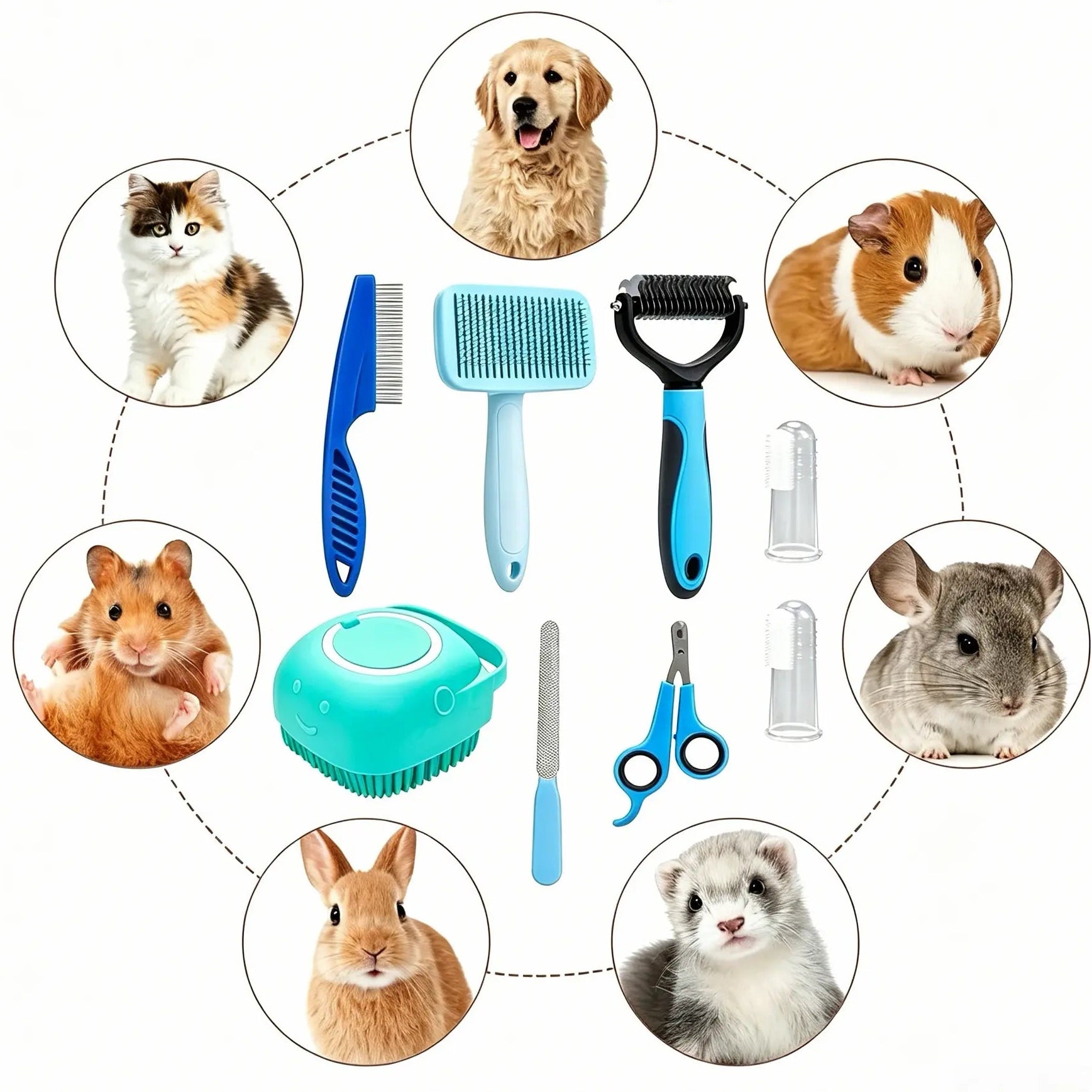 Set de artículos de aseo para mascotas (8 piezas)