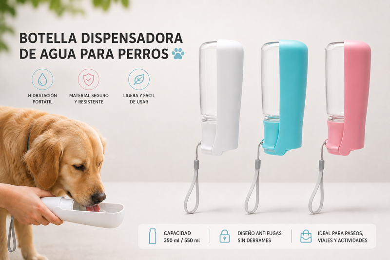 Botella dispensador de agua portátil para mascotas