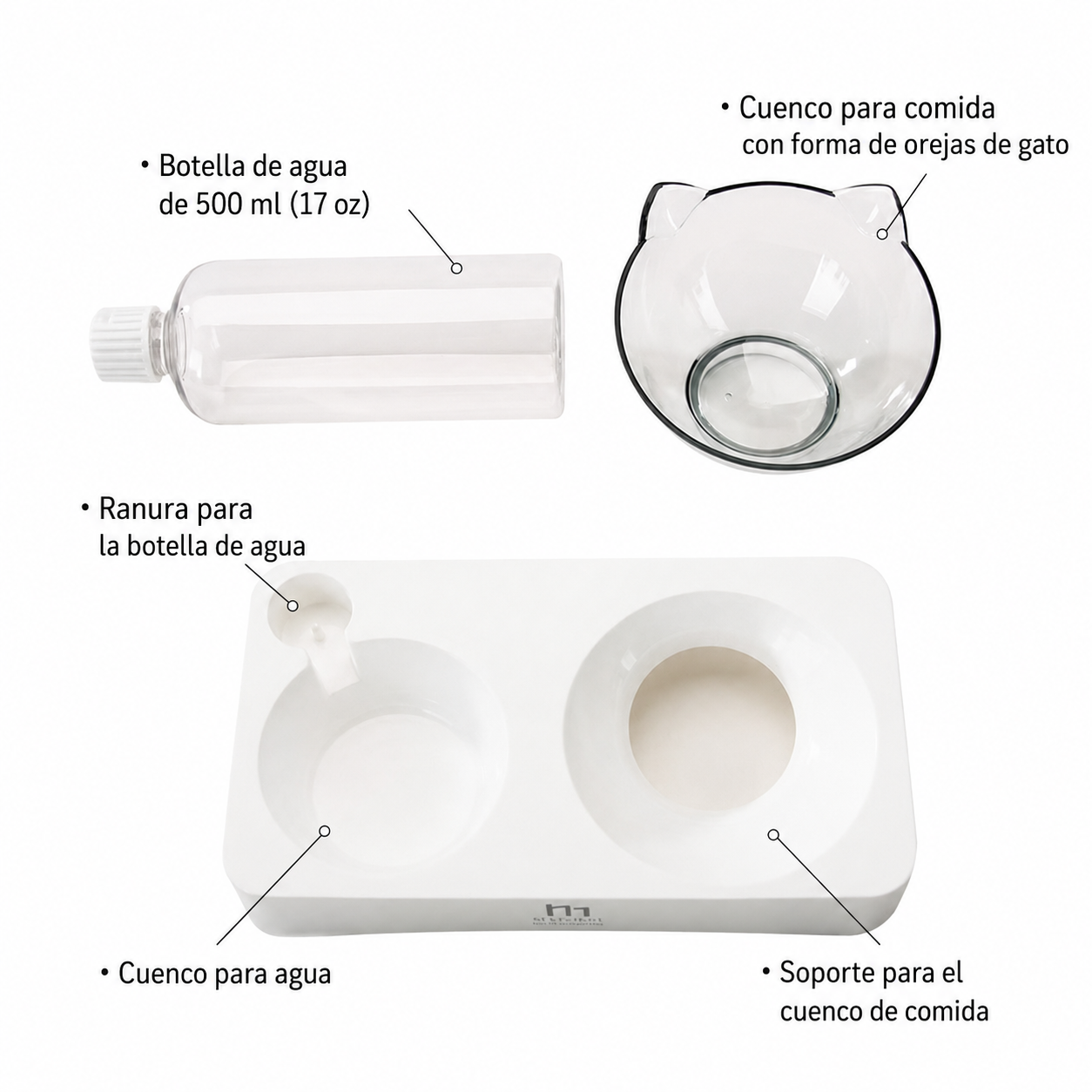 Comedero elevado con dispensador automático de agua.