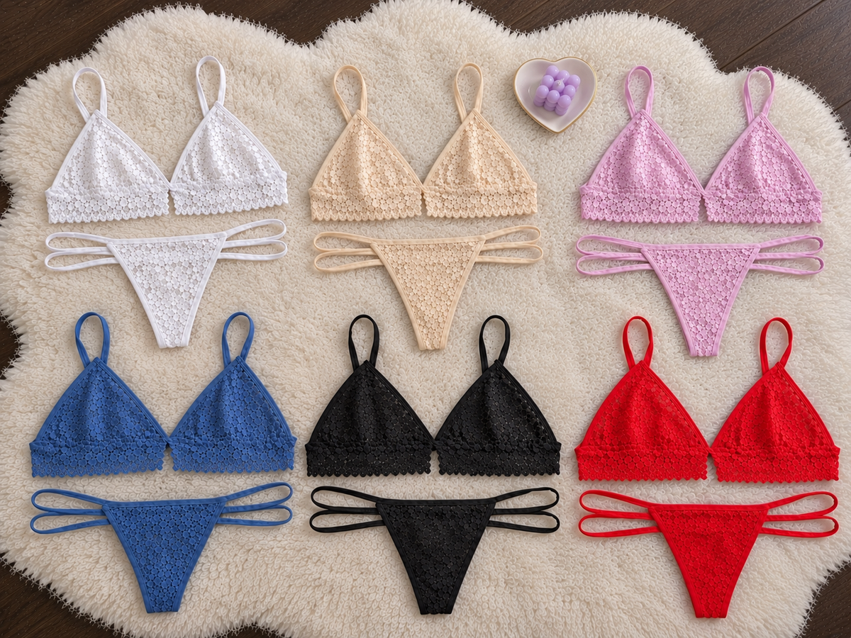 Conjunto bralette encaje colaless doble tira.