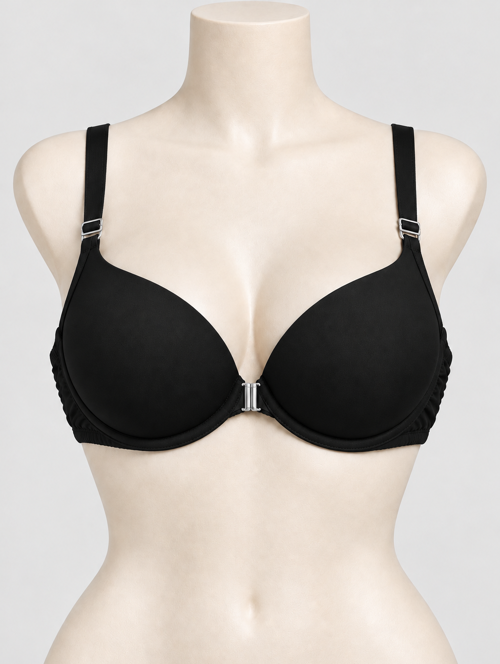 Sostén negro con broche delantero gris