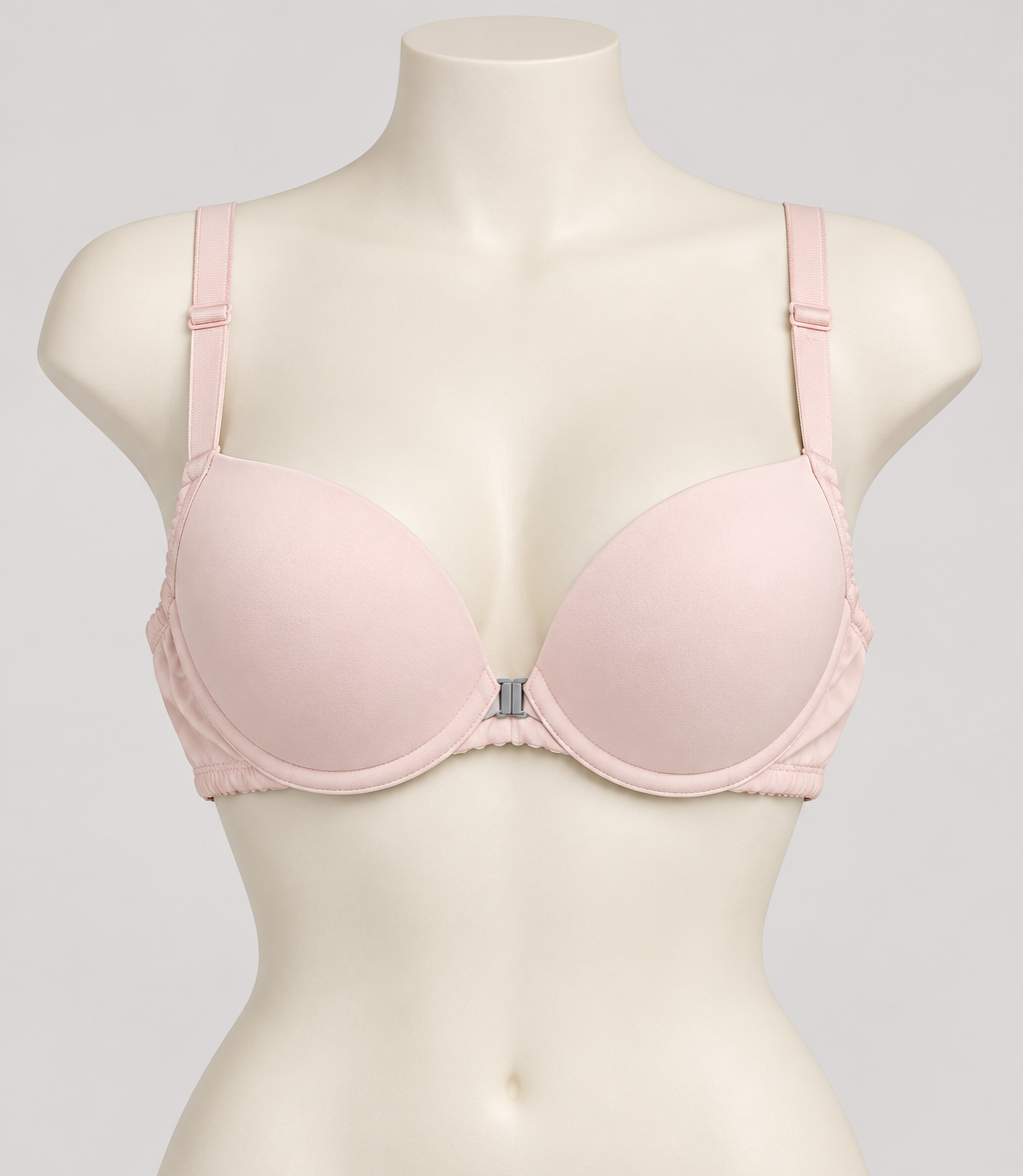Sostén rosa nude con broche delantero gris